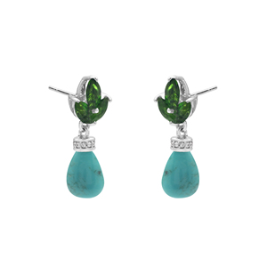 Pendientes de Plata de Ley 925 con Turquesa y Diopsido Verde, Estilo Bohemia, Joyería Fina para Mujer - Product Image 2