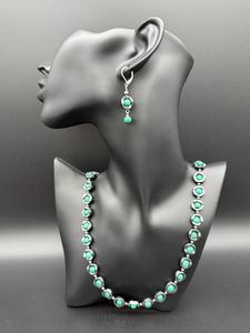 Natural Sterling Silver <b>Malachite</b> Victorian Style Multi Fire Color Necklace <b>Bracelet</b> Earrings Handmade Jewelry Set for Women - Product Image 3