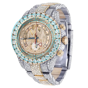 Reloj de cuarzo analógico de lujo para mujer con bisel de diamantes y esfera de cristal de zafiro, correa de acero inoxidable de 40 mm, cronógrafo con cierre plegable - Product Image 1