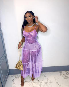 Vestido Sexy de Mujer Personalizado en Chifón con Encaje, Lentejuelas y Gasa Transparente, Transpirable y Calado, Gran Venta - Product Image 4