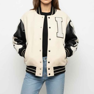 Blouson universitaire tendance pour femme avec impression en relief et broderie, manches en cuir surdimensionnées, respirant, idéal pour l'hiver - Product Image 1