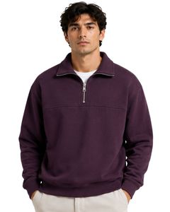 Sweat-shirt à col zippé surdimensionné pour homme, violet foncé, en molleton, à manches longues, style streetwear décontracté, personnalisé, en coton épais - Product Image 1