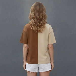 T-shirt Oversize Femme Personnalisé avec Logo, Coton Épais, Écologique, Respirant, Bicolore, Impression en Relief, Épaules Tombantes, Style Streetwear Estival - Product Image 2