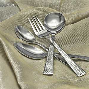 Impressa Hammered 24 PCS Juego de cubiertos de acero inoxidable con soporte Juegos de vajilla Premium - Product Image 1