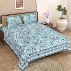 Sábanas de Algodón 100% con Estampado a Mano, Sábanas Estampadas de Algodón Tamaño King, Sábanas Tradicionales Indias para Hotel con Fundas de Almohada - Product Image 1