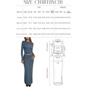 Tenue 2 pièces à la mode pour femmes à manches longues col rond hauts courts et jupe Maxi moulante taille reine pour diverses occasions - Product Image 5