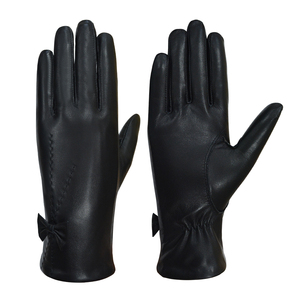 Guantes de Carreras de Cuero Negro con Detalle de Lazo, Unisex, Estilo Pull-On, Resistentes al Viento, para Uso Diario - Product Image 5