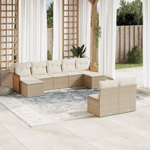 Juego de Sofás Modulares de Jardín de 9 Piezas en Ratán Sintético Color Beige, Muebles Modulares para Exteriores Cómodos y Elegantes - Product Image 1