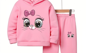Conjunto de Sudadera con Capucha y Pantalones de Gato de Dibujos Animados Rosa para Niñas, Chándal Casual de Manga Larga, Ropa de Otoño de Algodón Transpirable para Niños - Product Image 6