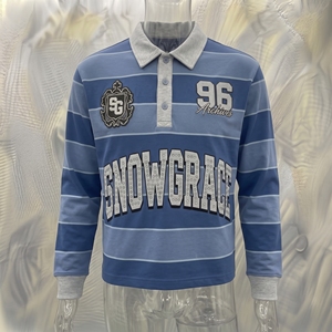 Chemise unisexe en jersey rayé à manches longues Snowgrace, col rabattu, coupe classique, polyester, toutes saisons - Product Image 2