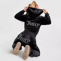 Econex-Survêtement de Sport en Velours à Motif de Velours, Ensemble Deux Pièces, Veste et Pantalon, Survêtement pour Femme, Haute Qualité, avec Strass
