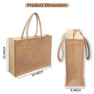 Bolsa de compras de yute ecológica con cierre de cremallera y Asa de cuerda resistente al agua, hermosa y resistente para uso diario - Product Image 1