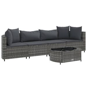 Ensemble de canapés de patio en rotin gris de 5 pièces avec coussins Mobilier d'extérieur durable - Product Image 2