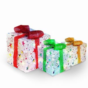 Set of 3 Christmas Lighted Gift <b>Boxes</b> 50 LED Christmas Box Decorations Ribbon Bows IP44 Waterproof for Xmas <b>Present</b> Ornament - Product Image 1