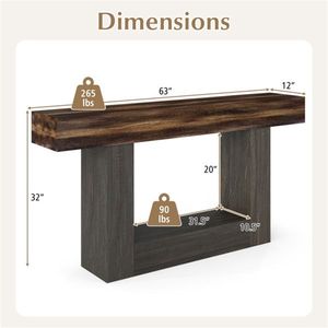Consolle da ingresso a 2 livelli stile rustico da 160 cm con protezione anti-ribaltamento, tavolo stretto per divano, soggiorno e corridoio con spazio contenitivo - Product Image 4