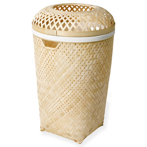 Panier à linge et de rangement écologique en bambou fait main avec couvercle fonctionnel - Product Image 1