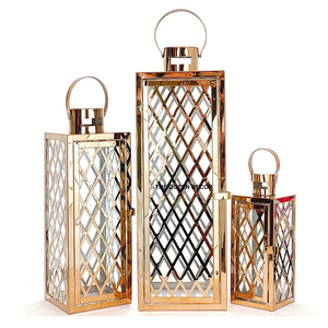 Lanterne en métal doré à grille transparente, style moderne, pour décoration de fête à domicile ou de mariage, pot à bougie unique en béton pour extérieur - Product Image 5