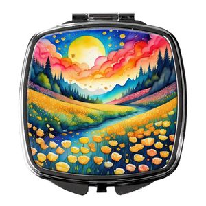 Renoncules colorées miroir de maquillage de voyage Compact cadeau de conception de poche pliant Portable pour les femmes et les filles - Product Image 1