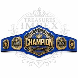 Ceinture de champion de lutte Champion du Monde Incassable avec boucle plaquée or bleu et impression par transfert thermique, taille adulte décontractée - Product Image 2
