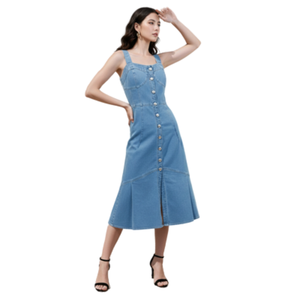 Vestido Largo Vaquero de Moda para Mujer, con Botones al Frente, Ropa Casual al por Mayor, Fabricante de Ropa - Product Image 4