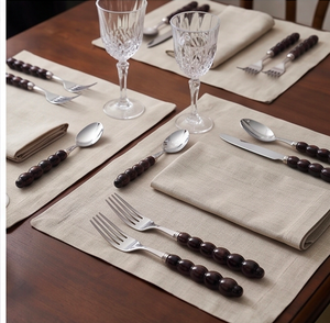 Ensemble de couverts modernes en acier inoxydable avec manches perlées en bois, vaisselle élégante pour la salle à manger et la cuisine - Product Image 3