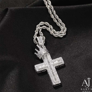Vintage Christian Hip Hop Cross Pendant Necklace Iced Out Zircon <b>Crown</b> Baguette CZ 18K Gold Plated <b>Silver</b> Jewelry for Men Women - Product Image 5