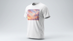 T-shirt blanc à col rond et manches courtes pour homme, coupe décontractée, imprimé ciel nuageux au coucher du soleil - Product Image 4