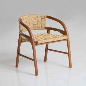 Chaise de salle à manger en bois moderne avec assise en lin tissé, design scandinave, mobilier pour la maison - Product Image 1