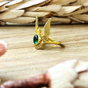 แหวนทองคำประดับหยกเขียวแบบโบโฮ ดีไซน์ใหม่ล่าสุด สำหรับผู้หญิง ชุบทอง 18k ลายอินเดียนรูปนกอินทรี เหมาะสำหรับขายส่ง/OEM/ODM - Product Image 2
