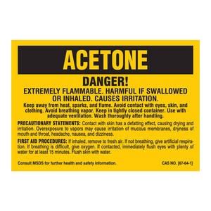 Etiquetas de Peligro para Acetona Brady, Adhesivo Resistente a Químicos, Cumple con OSHA/GHS para Laboratorios - Product Image 1