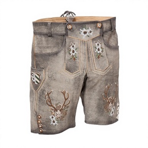 Lederhosen de estilo vintage bávaro alemán, bordados con ciervo gris, de tela no tejida sólida, de cintura media, duraderos, para traje tradicional. - Product Image 1