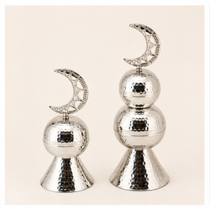 Set Decorativo Moderno Fatto a Mano in Argento Martellato Eco-Friendly per Ramadan, Ornamento a Forma di Minareto di Moschea in Acciaio Inossidabile, <span class=keywords><strong>Mezzaluna</strong></span> <span class=keywords><strong>Islamica</strong></span> - Product Image 3