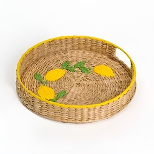 Exclusive Modern Hotel Restaurant Supplies Rattan Serving <b>Tray</b> <b>Handles</b> Personalized Eco-Friendly Round Shape Dishwasher Safe - Product Image 3