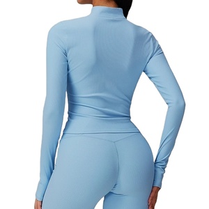 Camiseta de manga larga para Yoga, camisetas deportivas para entrenamiento físico, ropa de gimnasio para mujer, ejercicio para correr, secado rápido, cremallera, traje de Yoga, abrigo, ropa deportiva - Product Image 3