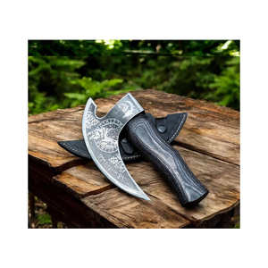 Hacha de corte de pizza industrial DIY de acero de alto carbono estilo vikingo, hecha a mano y personalizada al por mayor, con funda de cuero y mango de madera de palisandro - Product Image 3