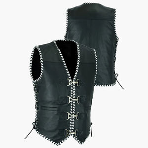 เสื้อกั๊กหนังผู้ชายแฟชั่นสีดำแบบไม่มีแขนเสื้อ  เสื้อกั๊กหนังสำหรับขี่มอเตอร์ไซค์ พร้อมสายรัดเอวปรับได้ - Product Image 1