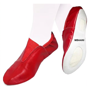 MBAANI Zapatos de baile de jazz y ballet de cuero genuino para mujer, con correa elástica roja, planos - Product Image 5