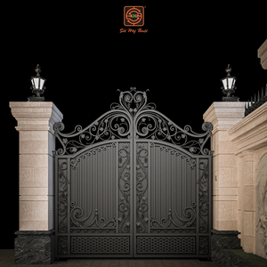 Grandes portes doubles de luxe en fer forgé, forgées à la main, antivol, pour cour, école, entrée de villa, porte décorative rétro - Product Image 4