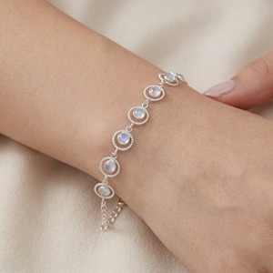 Natural Rainbow Moonstone Bracelet 925 Sterling Silver Adjustable Link Bracelet Gemstone Jewelry Minimalist Elegant <b>Gift</b> For Her - Product Image 6
