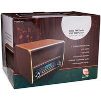 Radio AM/FM Retro dengan Pemutar CD, Bluetooth, Aux-In, Speaker Internal Berkualitas Tinggi, Kabinet Desain Kayu Vintage
