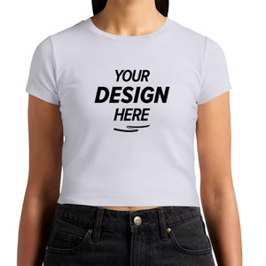T-shirt court côtelé basique pour femme, à manches courtes, col rond, coupe ajustée, uni, extensible, léger, pour le quotidien - Product Image 1