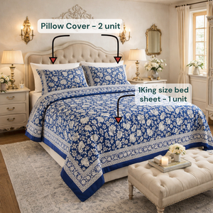 Sábana de Lujo de Algodón Puro Tamaño King, Estampado Floral a Mano de Jaipur, Suave, Agradable para la Piel, Lavable a Máquina, Duradera, para Uso Hospitalario - Product Image 6