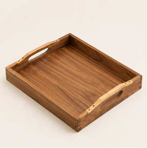 Bandeja de servir artesanal de madera maciza premium con asas recortadas, bandeja rectangular de madera ecológica para decoración de mesa del hogar. - Product Image 1