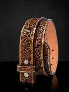 Cinturón de Cuero Grabado Floral Estilo Western Hecho a Mano con Impresión UV para Hombre y Mujer, 100% Piel Genuina de Vacuno de Grano Completo, Cierres a Presión, 1-1/2 Pulgadas de Ancho - Product Image 3