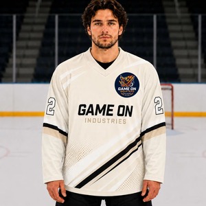 Custom Tackle Twill V-neck <b>Ice</b> <b>Hockey</b> <b>Jerseys</b> with Team Name Number Front Logo-Unisex 100% Polyester Quick Dry Breathable - Product Image 3