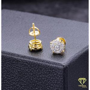Boucles d'oreilles clous de luxe rondes en diamant de laboratoire composite, en argent sterling 925, serties de pierres, bijoux haut de gamme - Product Image 5