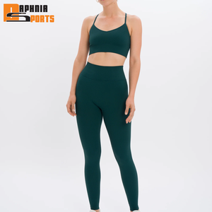 ชุดออกกำลังกายสำหรับผู้หญิง ผลิตจากโรงงานอย่างมืออาชีพ เสื้อชั้นในและกางเกงเลกกิ้งระบายอากาศ ชุด 2 ชิ้น กางเกงโยคะเหนือเข่า - Product Image 1