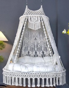 Macrame Double Seat <b>Swing</b>, White Luxurious Hammock Chair, Hanging Chair - Product Image 2
