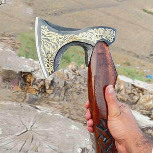Hacha Vikinga Hecha a Mano de Calidad Industrial de Steel Craft International, Hoja de Acero de Damasco, Mango de Madera, Personalizada para Uso en Exteriores - Product Image 6