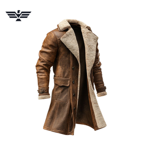 Veste de moto en cuir véritable pour homme, style vintage, col montant, doublure en sherpa, coupe-vent, vêtement d'hiver, fermeture éclair sur le devant - Product Image 2